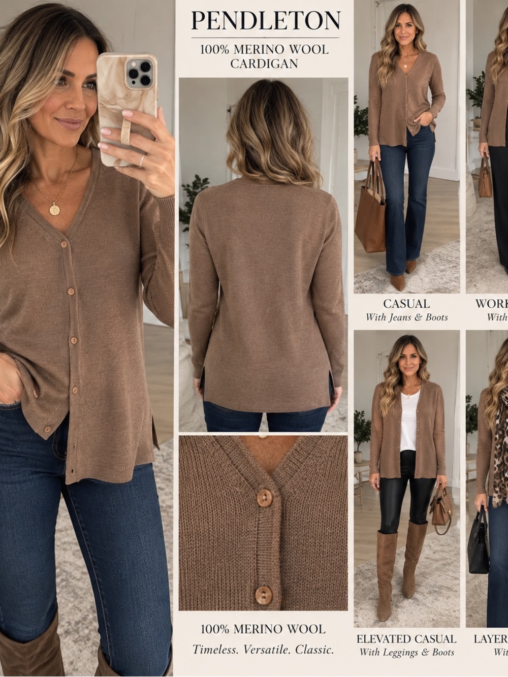 Pendleton 100% Merino Wool Brown Button Cardigan Sweater Small